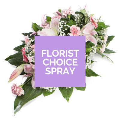 Florists Choice Spray - The spray will be arranged in Oasis by a professional florist using a beautiful collection of flowers and foliage suitable for the occasion . Colours and requested flowers cannot be guaranteed. Small (2ft), Medium (3ft), Large (4ft)